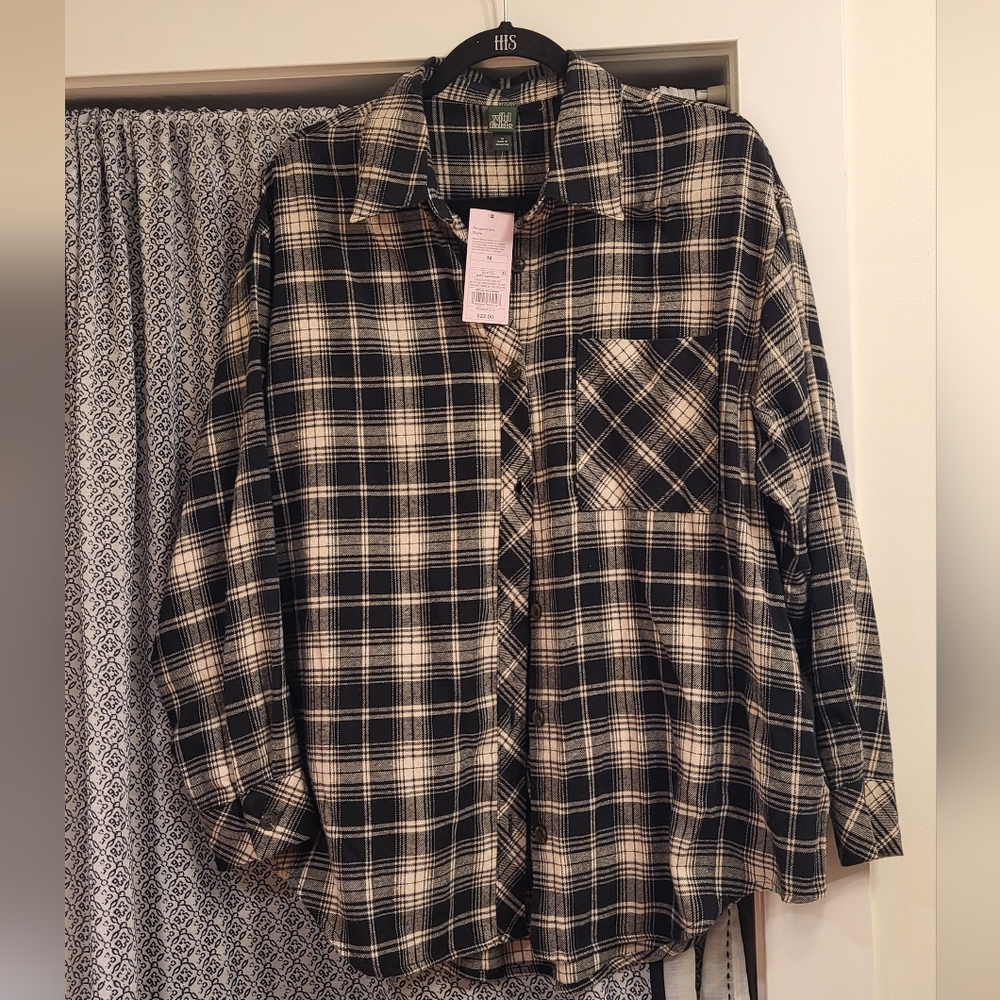Wild Fable black & cream oversized plaid flannel shirt M